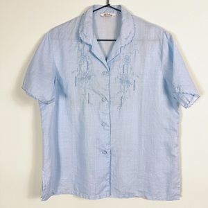 Daffodil Vintage 70's Hand Embroidered 100%  Linen Shirt